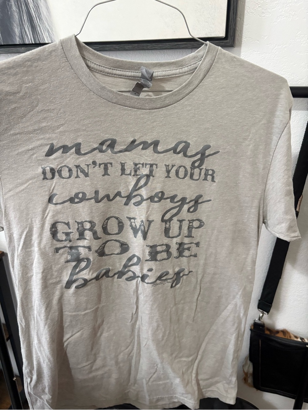 Next Level Apparel Light Gray Graphic 'mamas don't let your cowboys' Tee